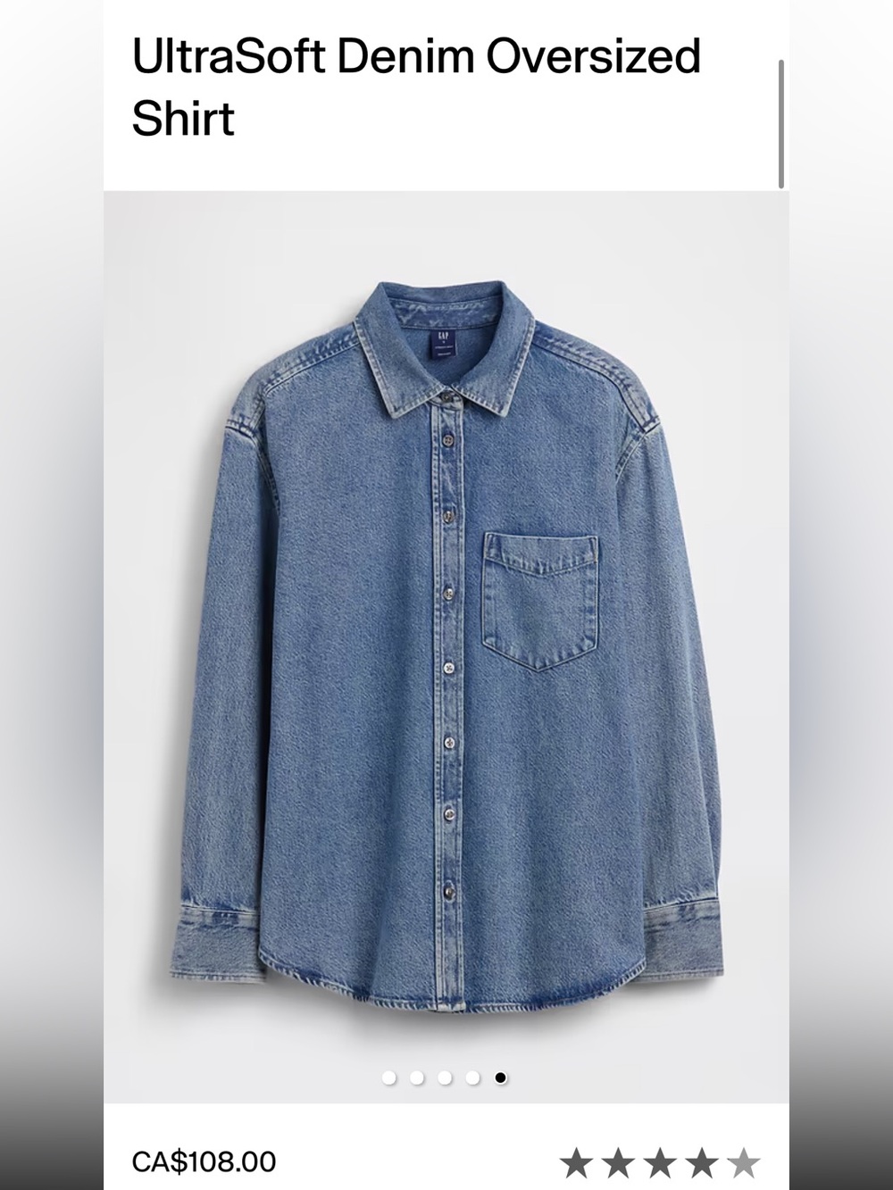 The GAP - “Big Shirt” UltraSoft Denim Oversized Shirt - Medium Blue